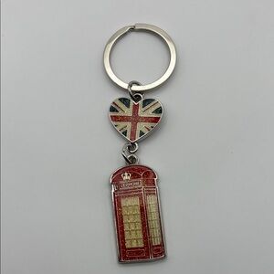 London Red Telephone Booth Keychain with Union Jack Heart
